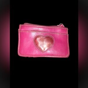 Vintage Brighton Pink Pebbled Leather Card Case - Heart ID Window - Y2K